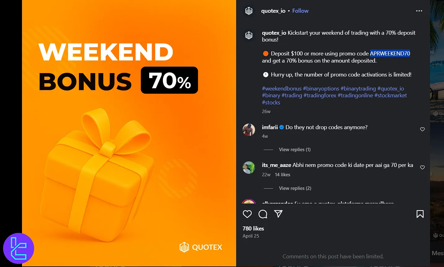 Quotex 70% weekend bonus