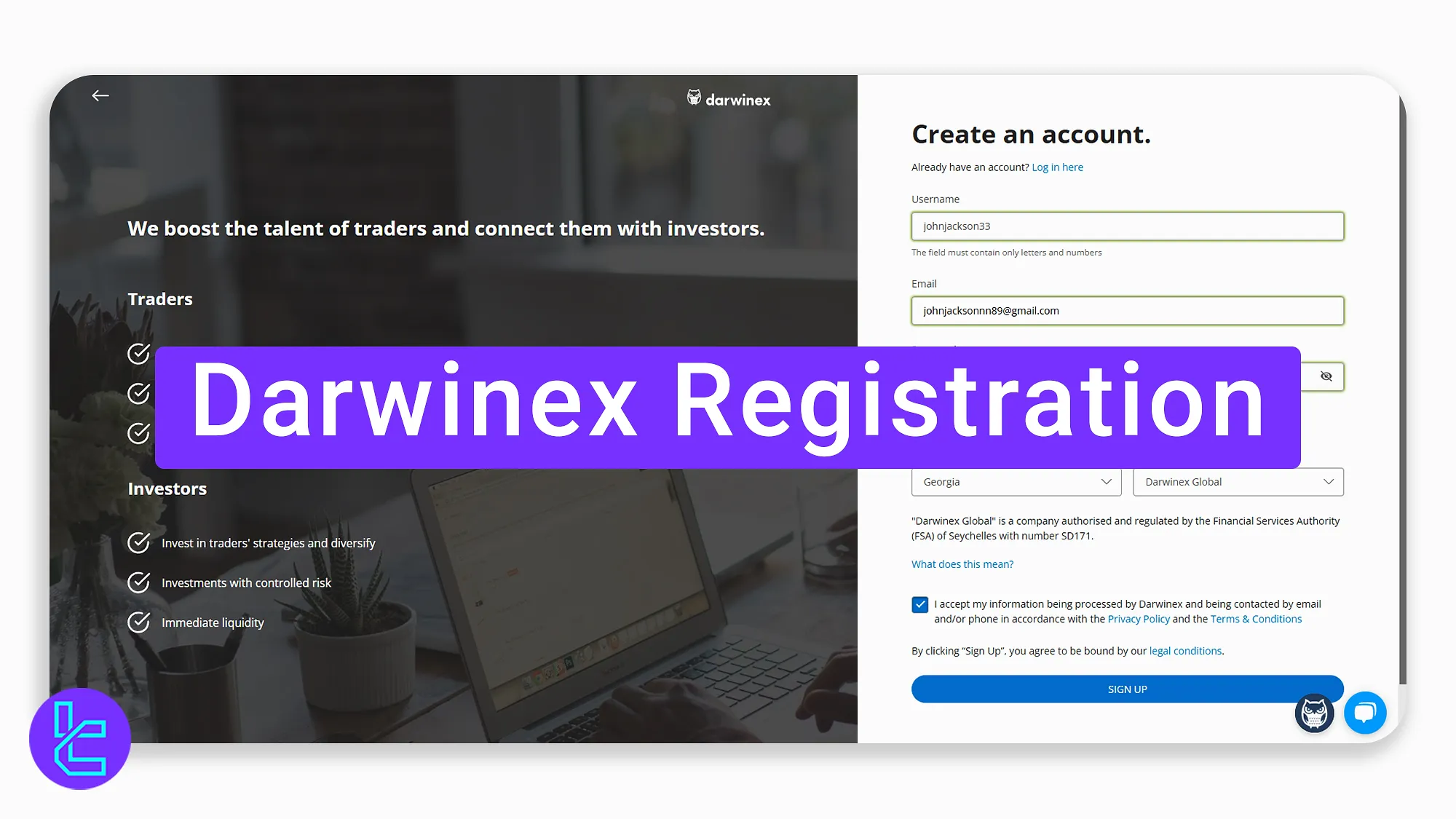 Darwinex registration process
