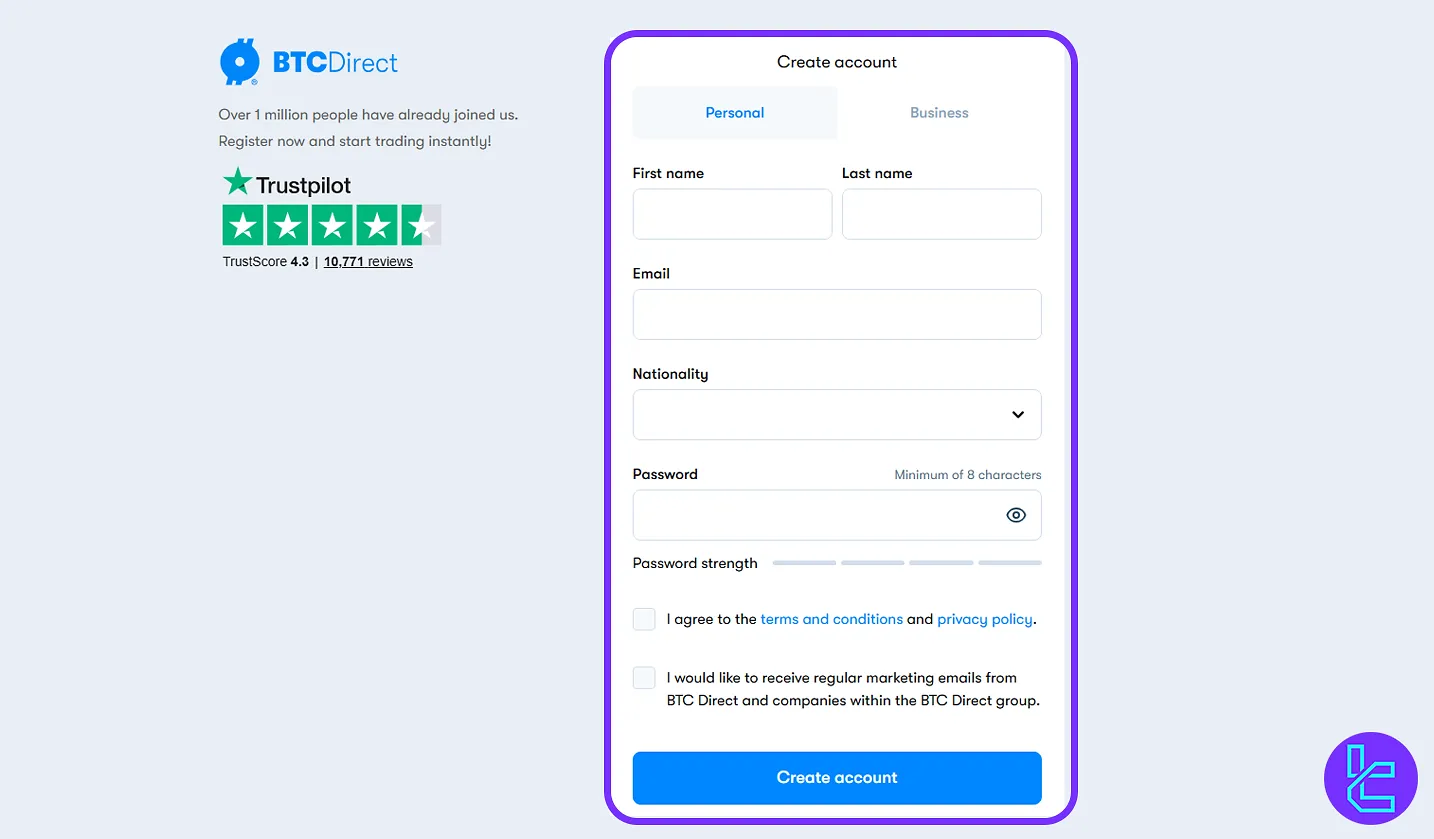 BTC Direct signup form