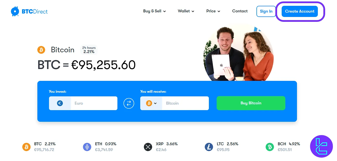 BTC Direct account setup page