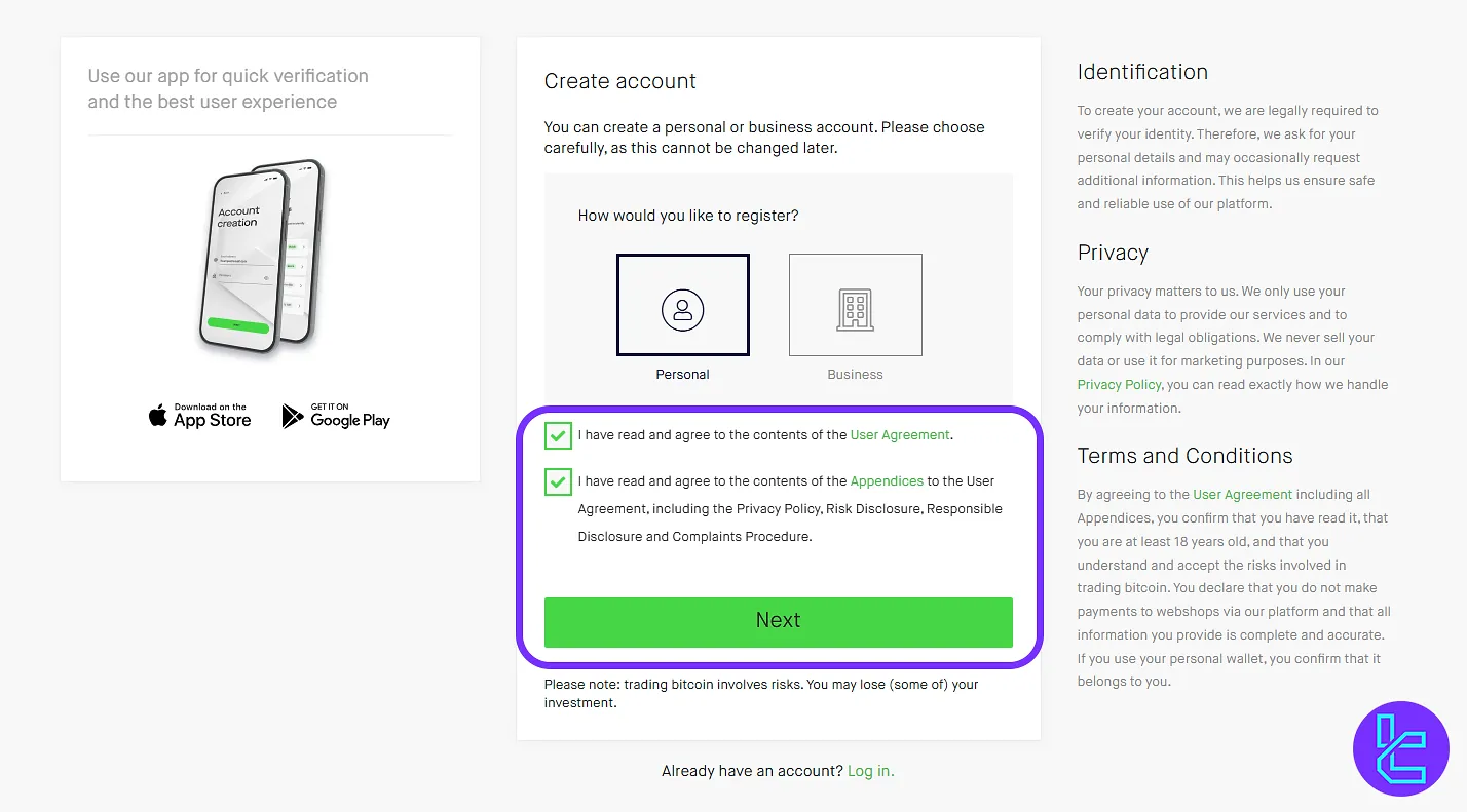 Bitonic personal account creation