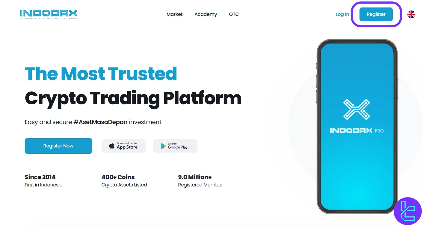 Indodax account setup homepage