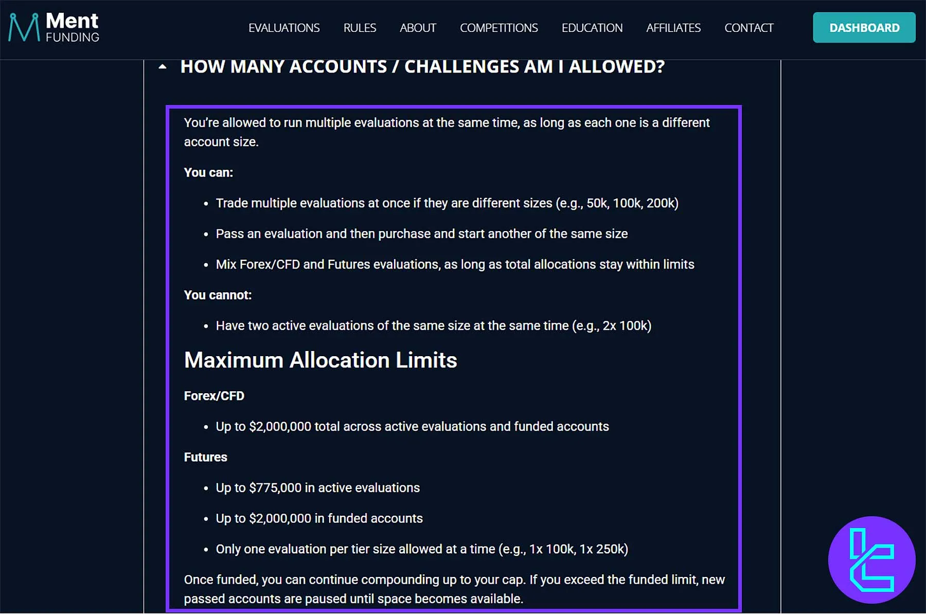 تعداد حسابهای مجاز و سقف سرمایه در پراپ فرم منت فاندینگ