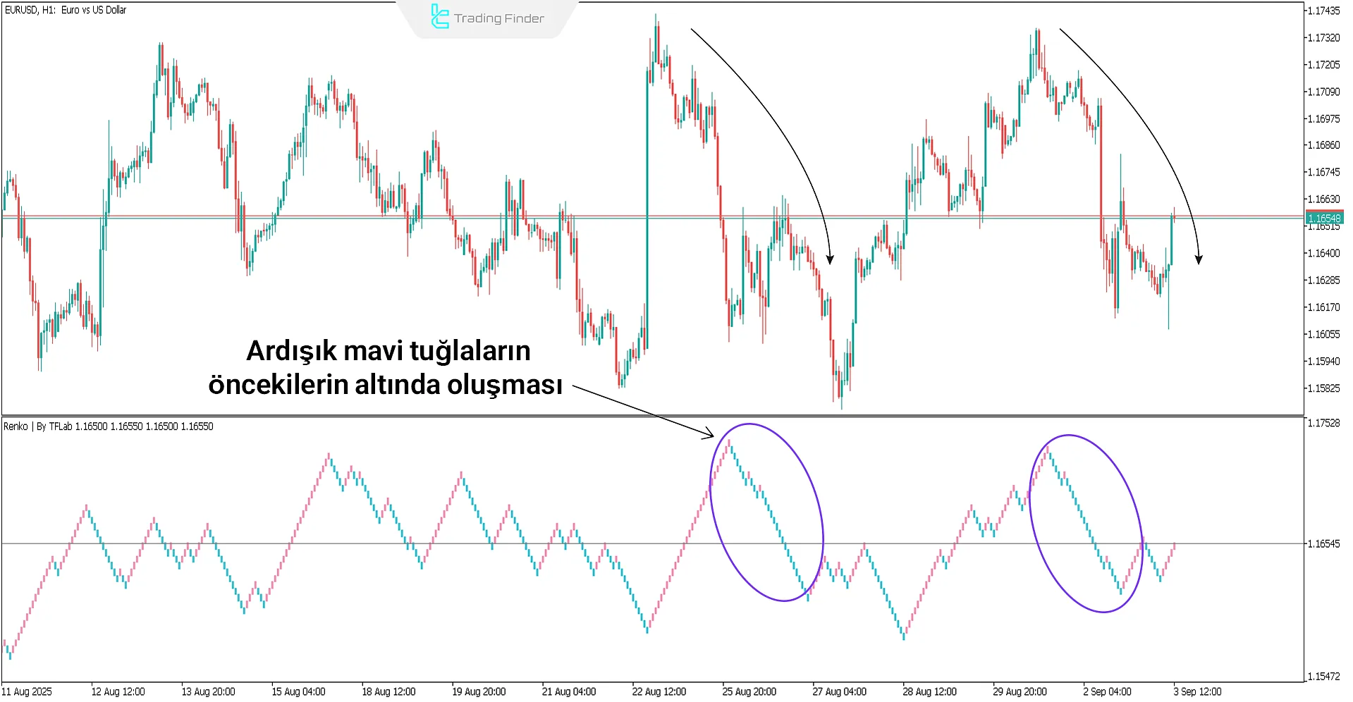 Renko ile düşüş trendi örneği