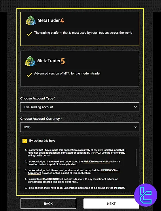 INFINOX trading setup