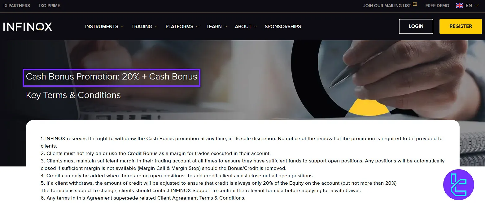 INFINOX cash bonus