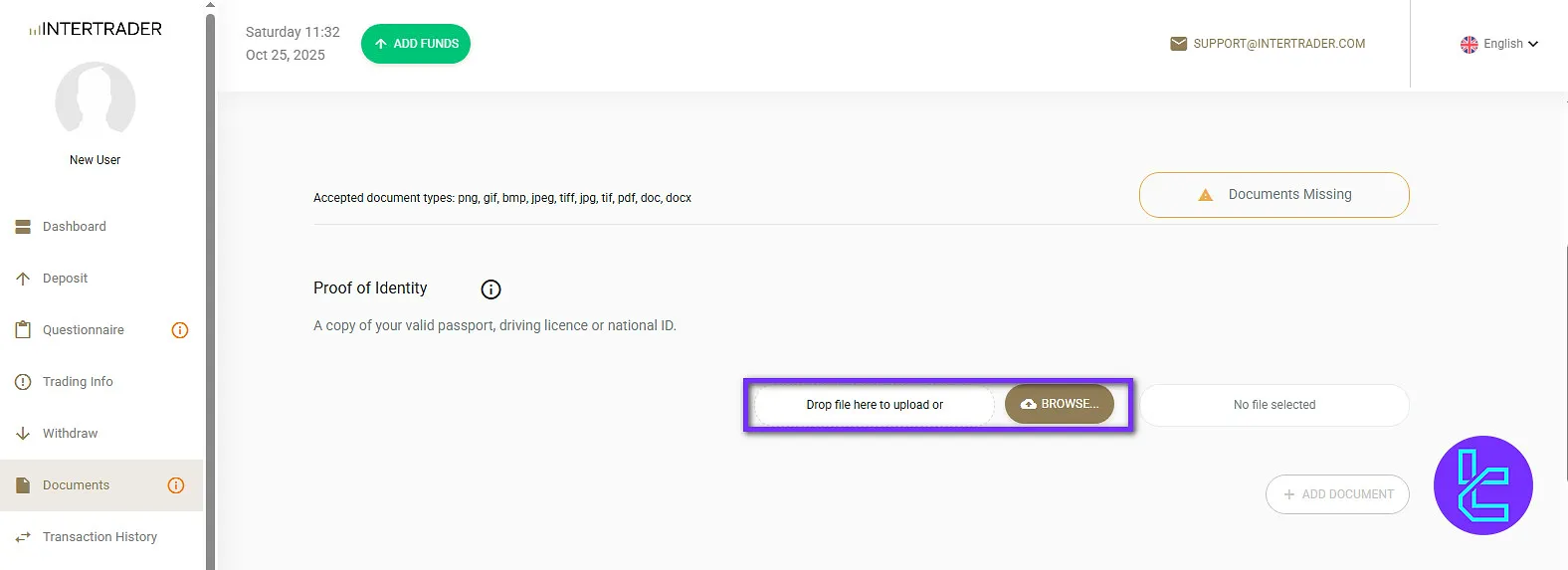 Intertrader document upload