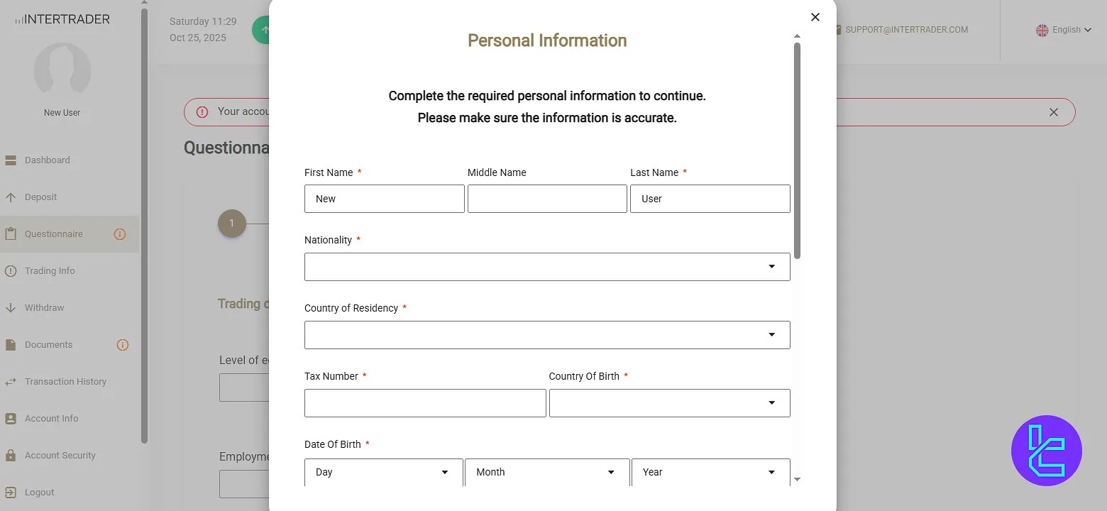 Intertrader personal information