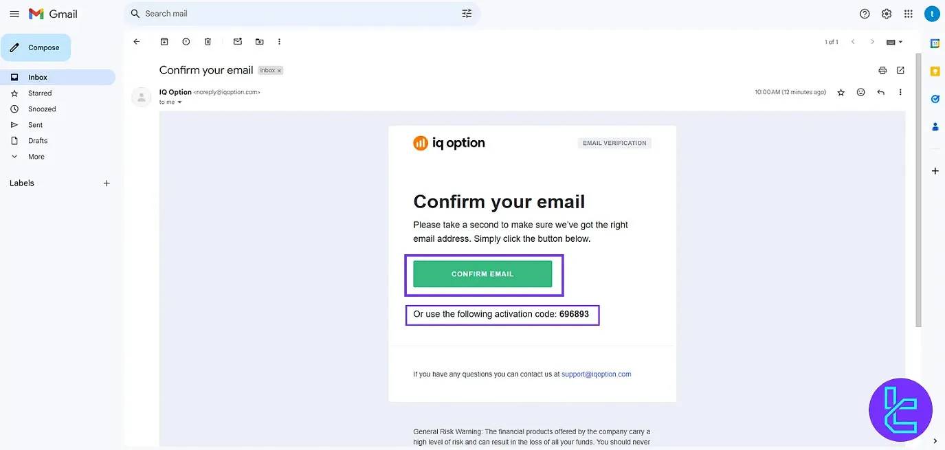 IQ Option Europe email confirmation