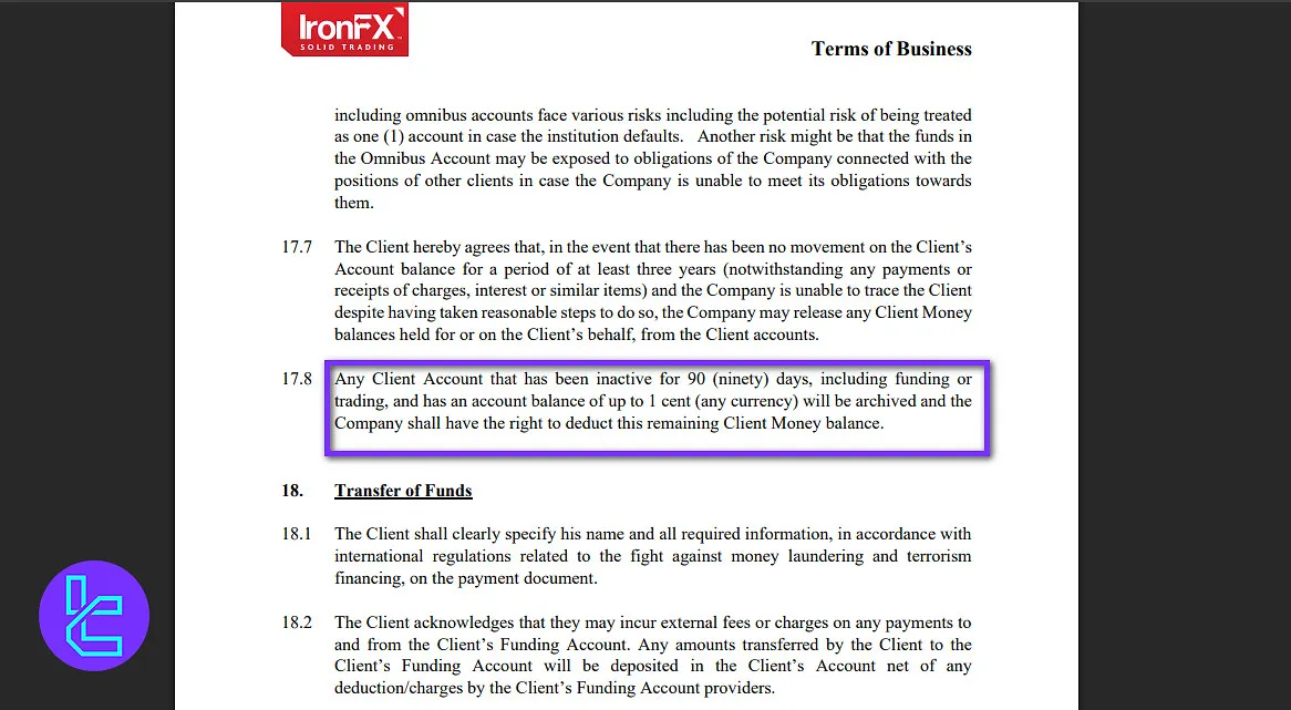 IronFX non-trading fees
