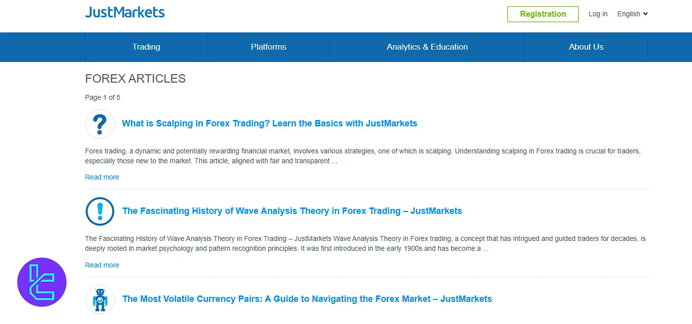 JustMarkets EU educational content