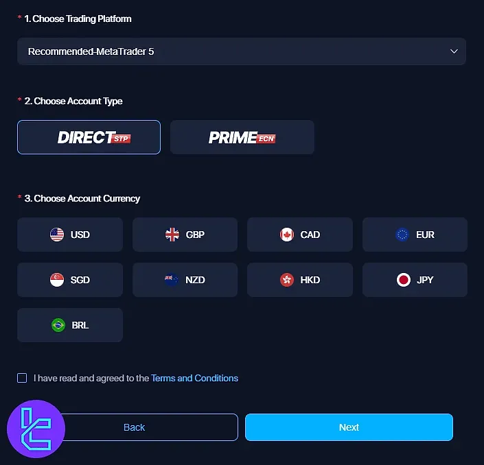 تنظیمات حساب Moneta Markets