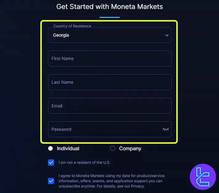 ثبت نام در Moneta Markets