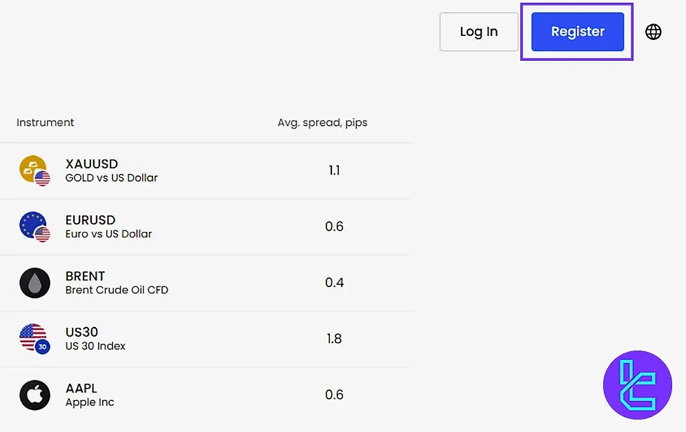 Start JustMarkets registration