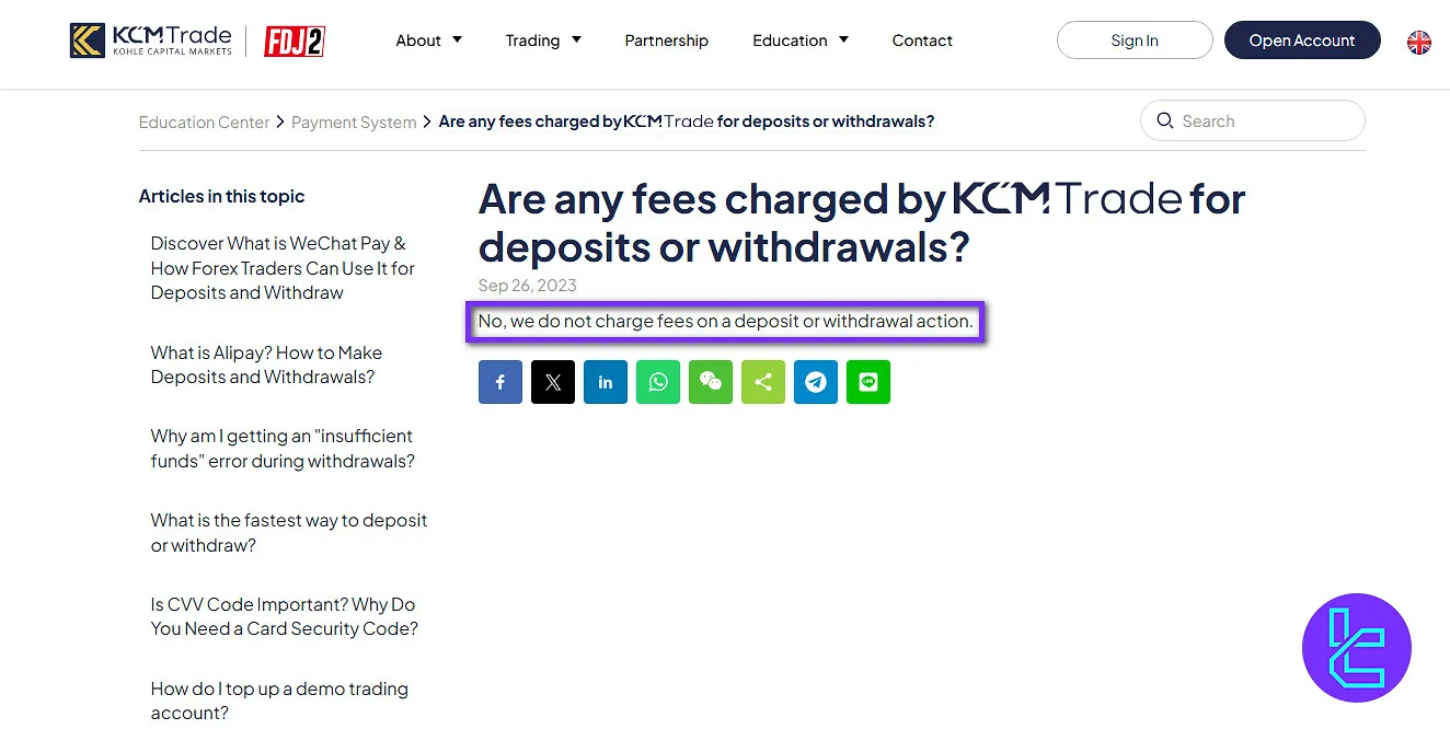 KCM Trade non-trading fees