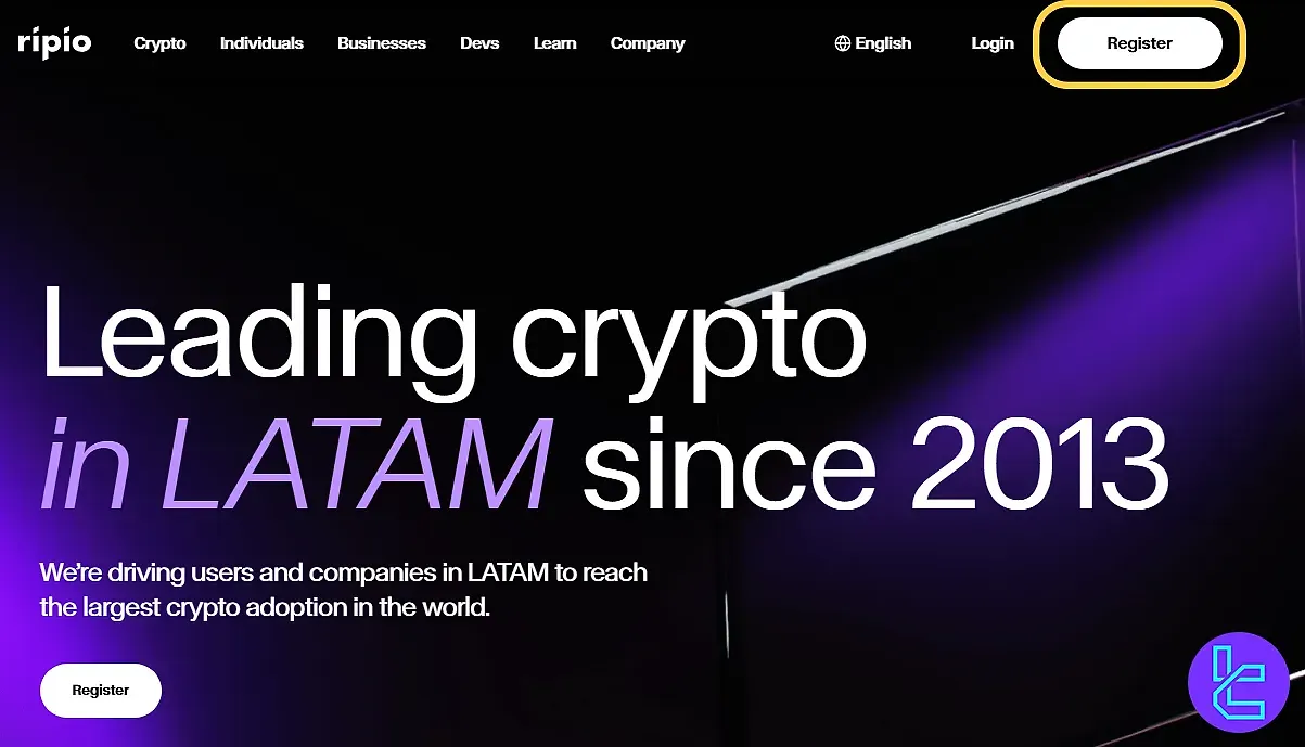 Ripio register button