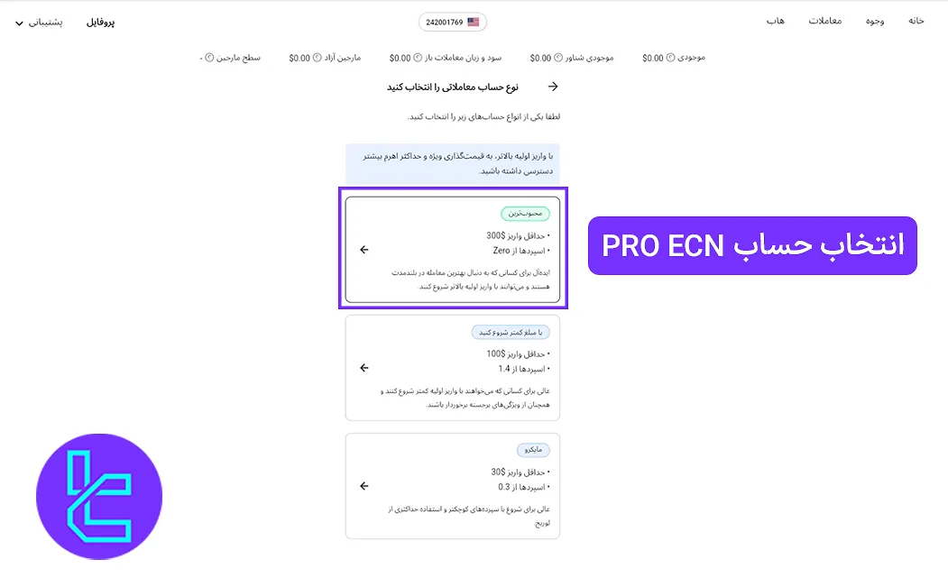 انتخاب حساب Pro ECN بروکر آلپاری