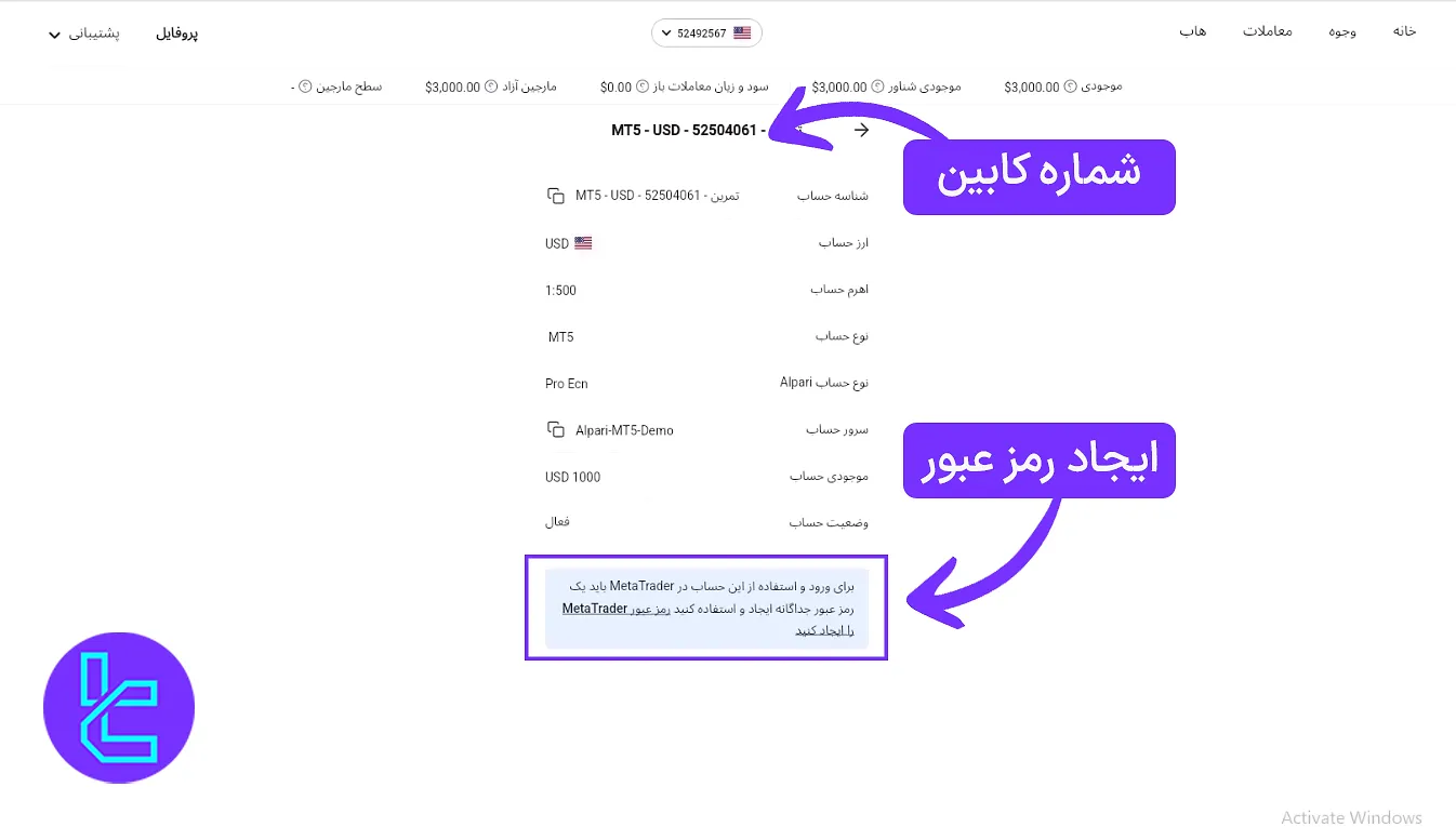 نمایش اطلاعات حساب