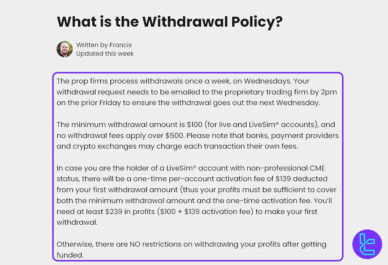 Earn2Trade withdrawal policy