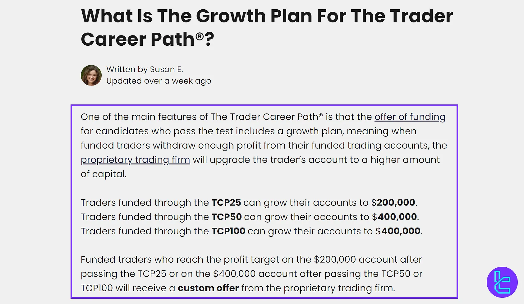 Earn2Trade Trader Career Path scaling plan with account growth stages from $25K to $400K