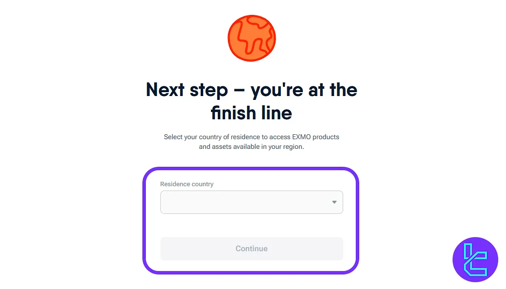 EXMO signup country selection