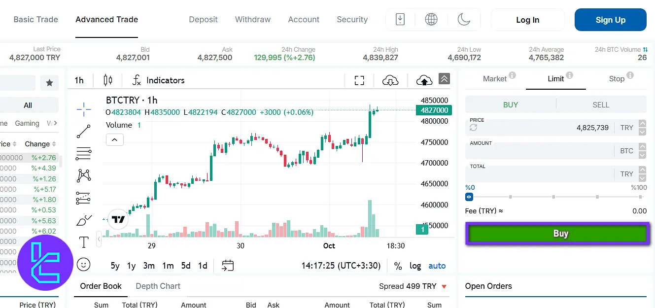 Confirm BtcTurk order