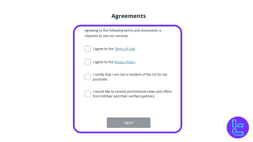 BitFlyer signup terms and conditions agreement