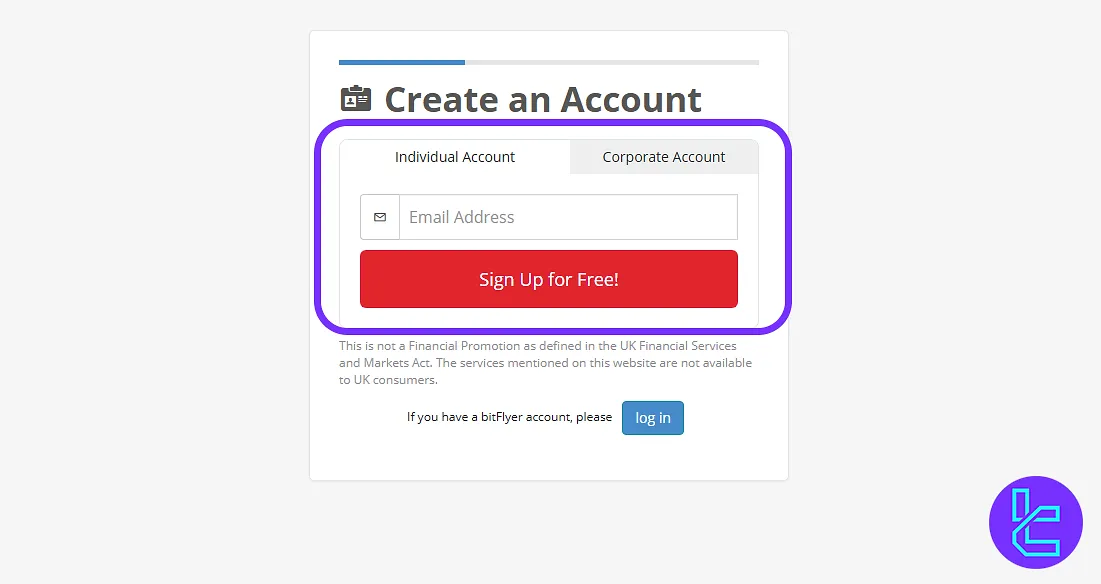 BitFlyer sign-up email address