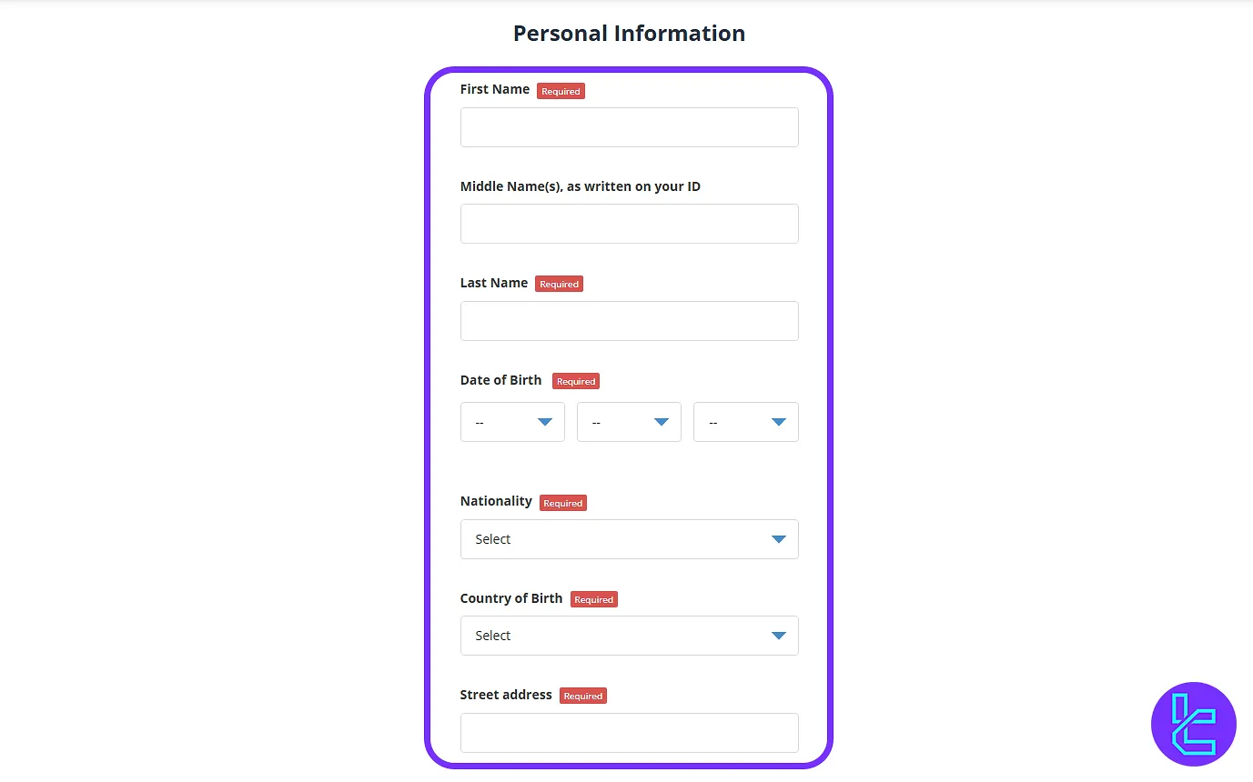 Personal details form on BitFlyer signup