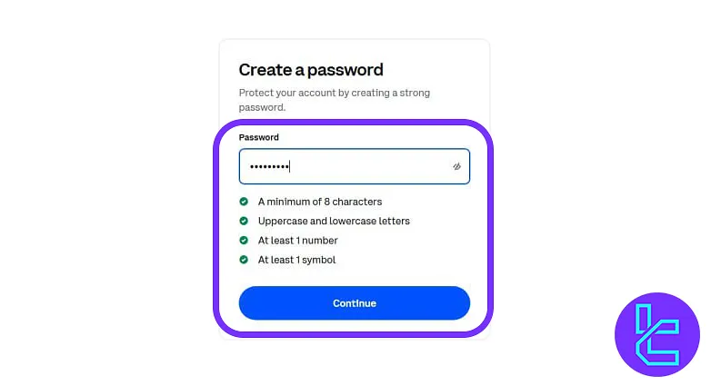 Password setup for Coinbase account setup