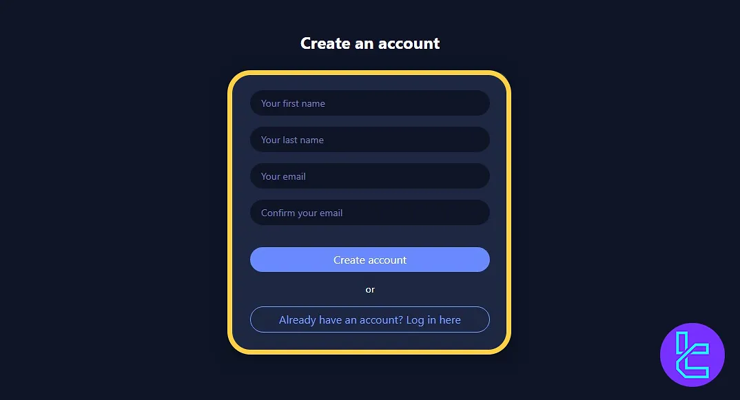 Create New Account form for FunderPro Futures signup