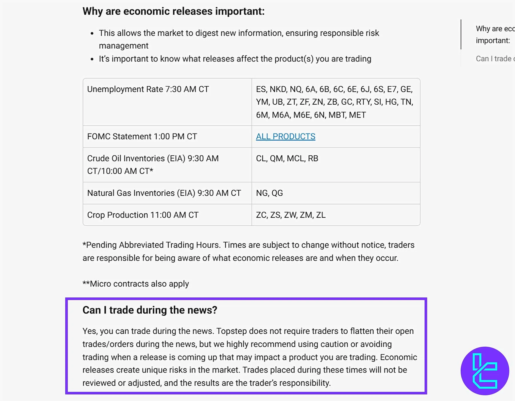 Important Economic Releases for Topstep challenges