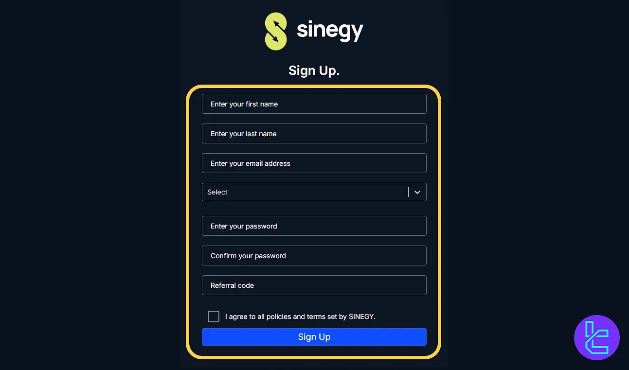 Sinegy registration form