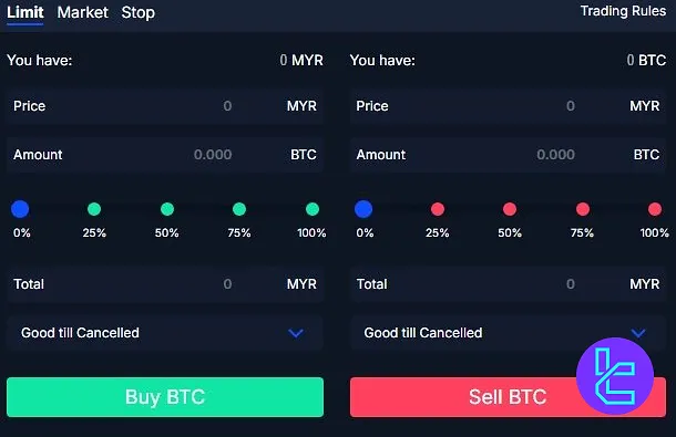 Choose order type in Sinegy