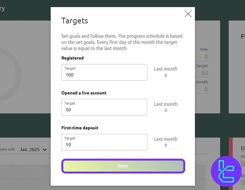EnviFX target editing form in the dashboard