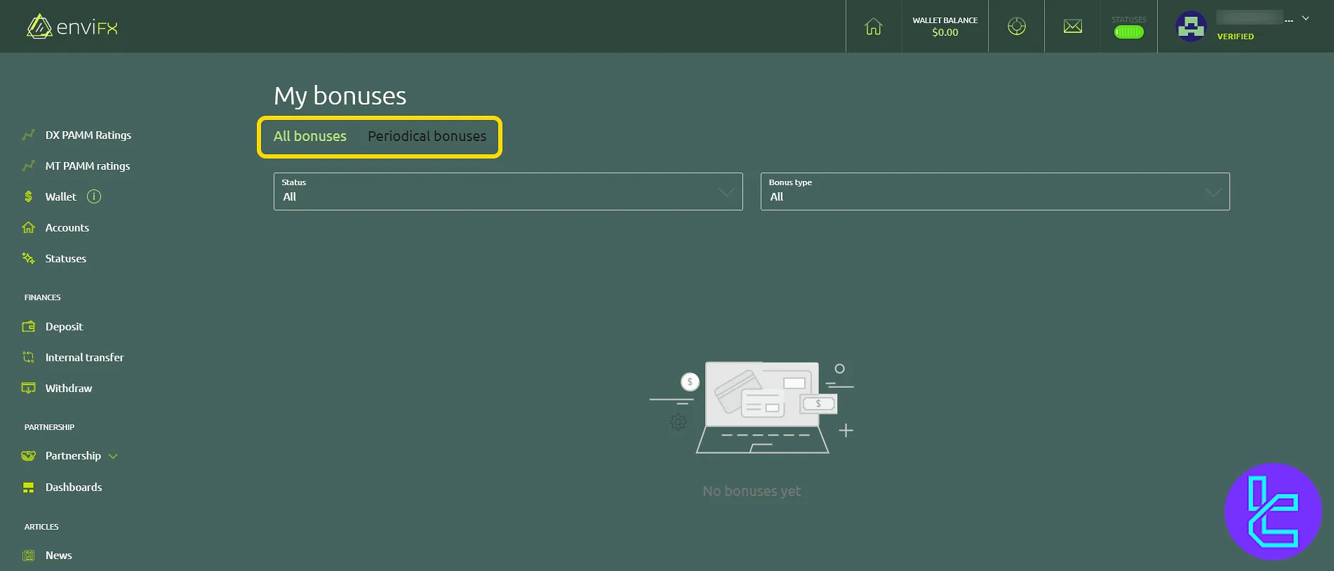 EnviFX bonus management interface