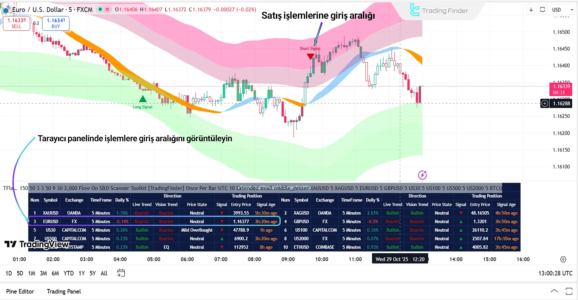 Arz ve Talep Scanner Araç Seti’te satış girişi bölgeleri