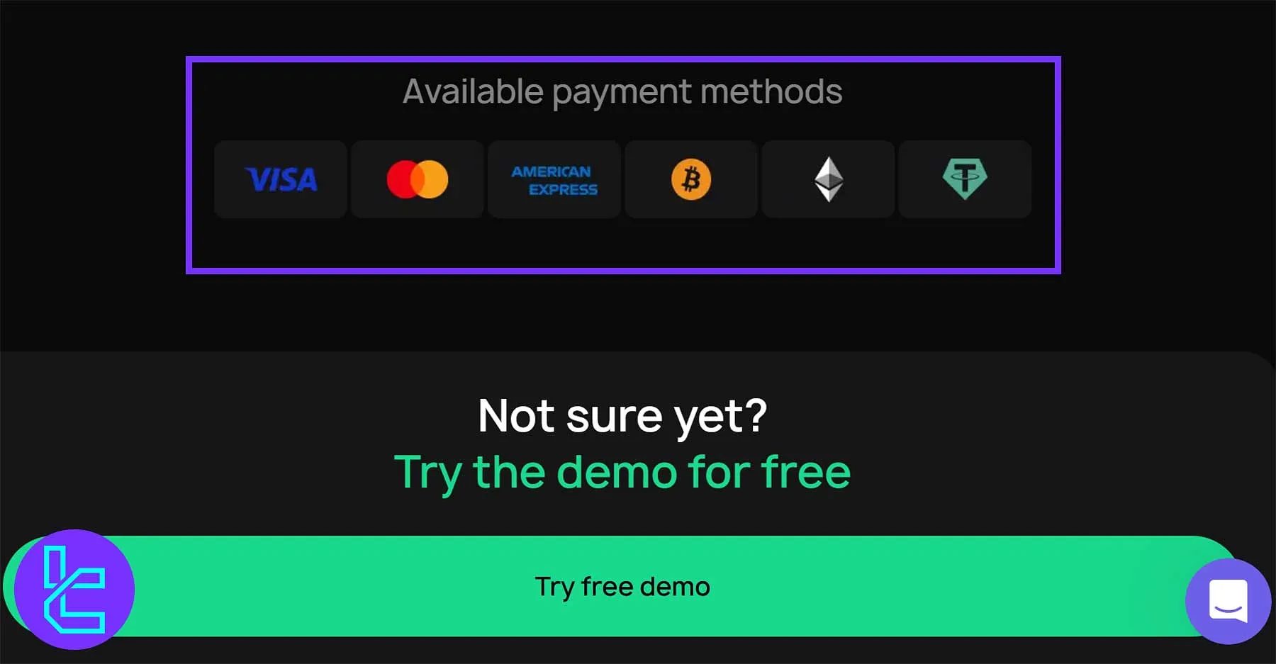 TEFS payment methods, including cards and crypto