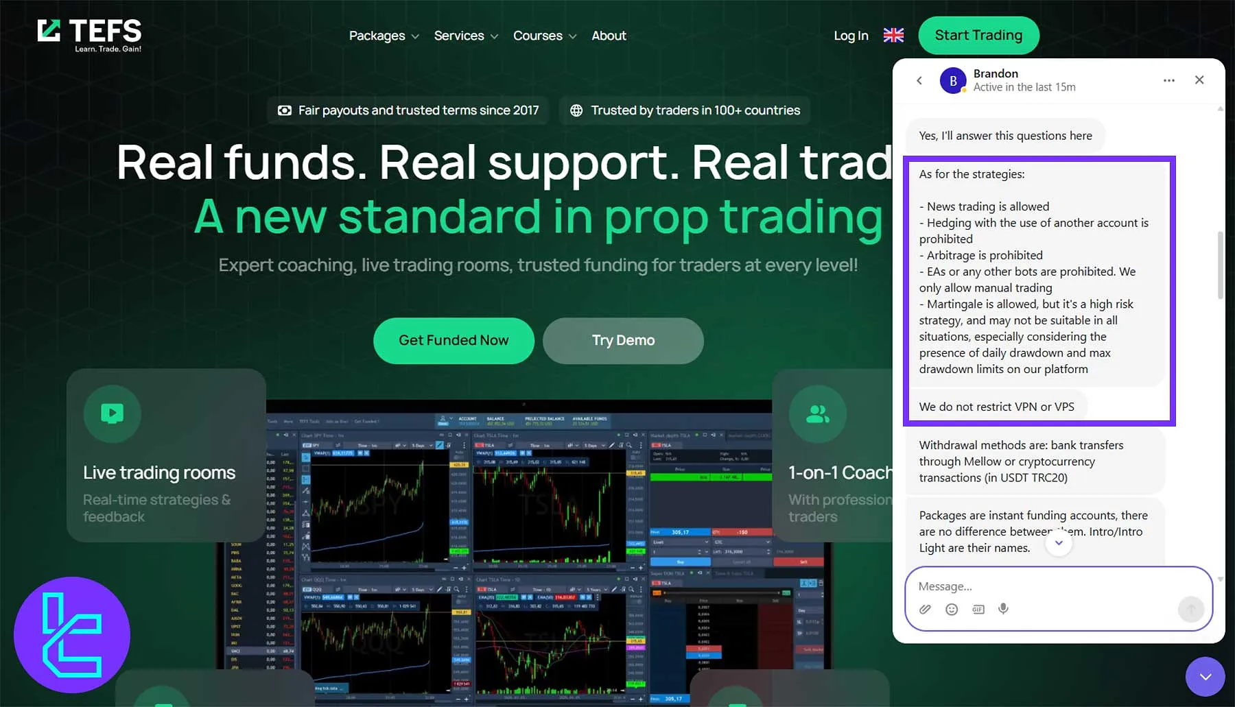 TEFS account dashboard illustrating hedging policy compliance