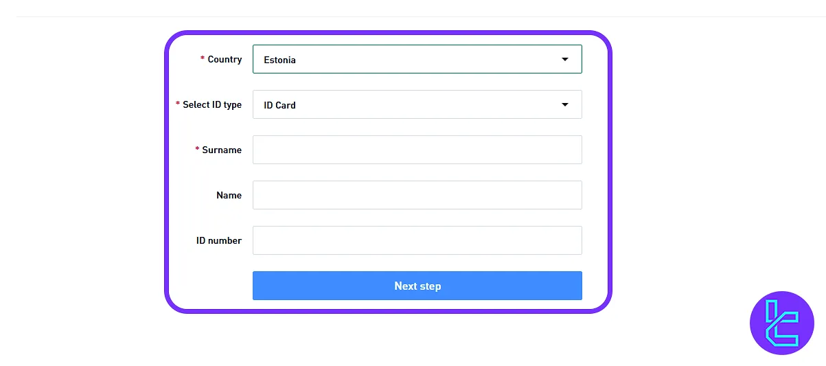 Bibox authentication personal information form