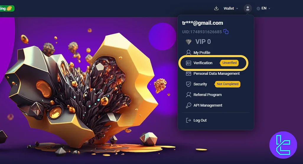 Dex-Trade authentication profile section