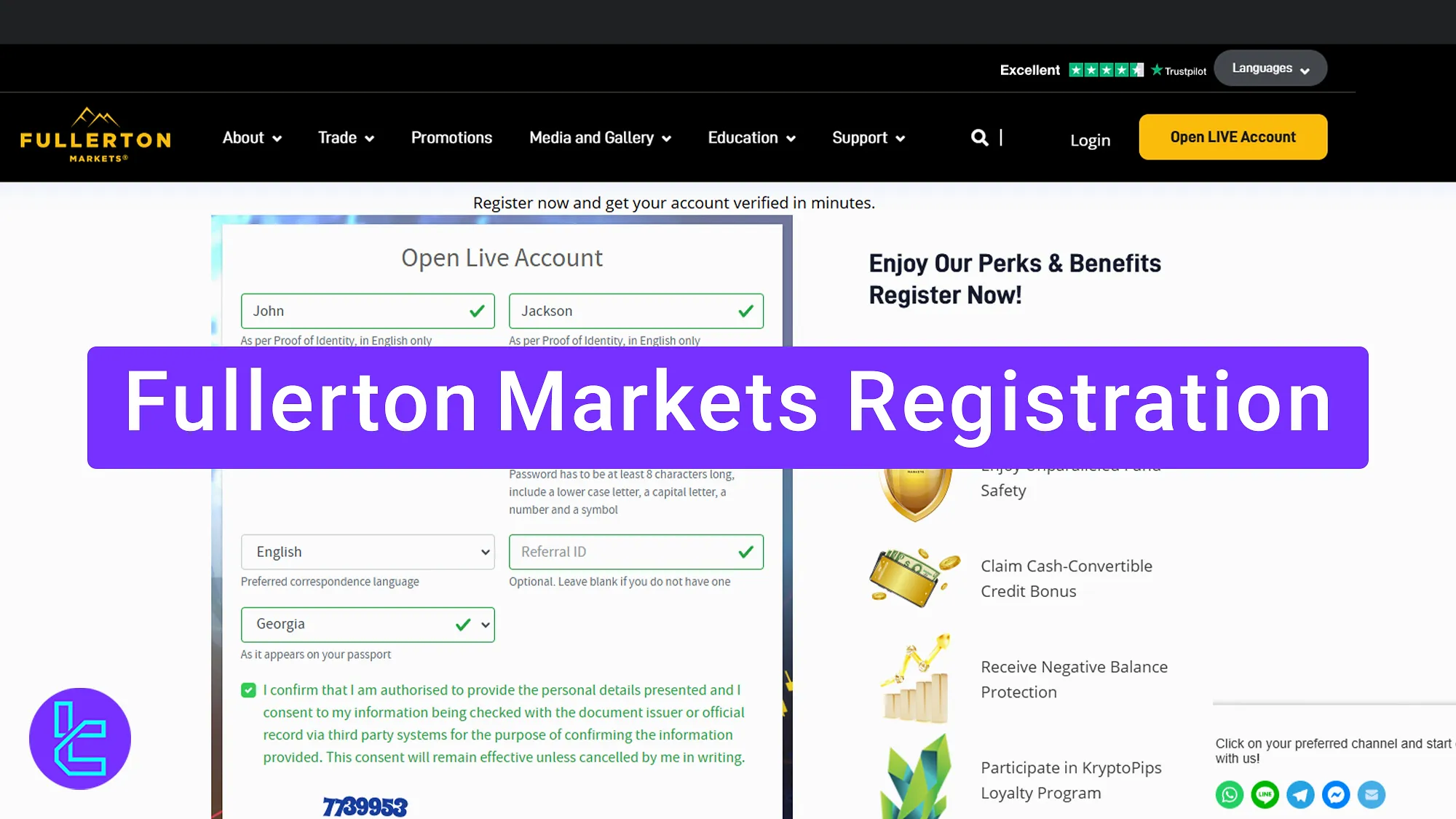 ullerton Markets sign-up process with required details