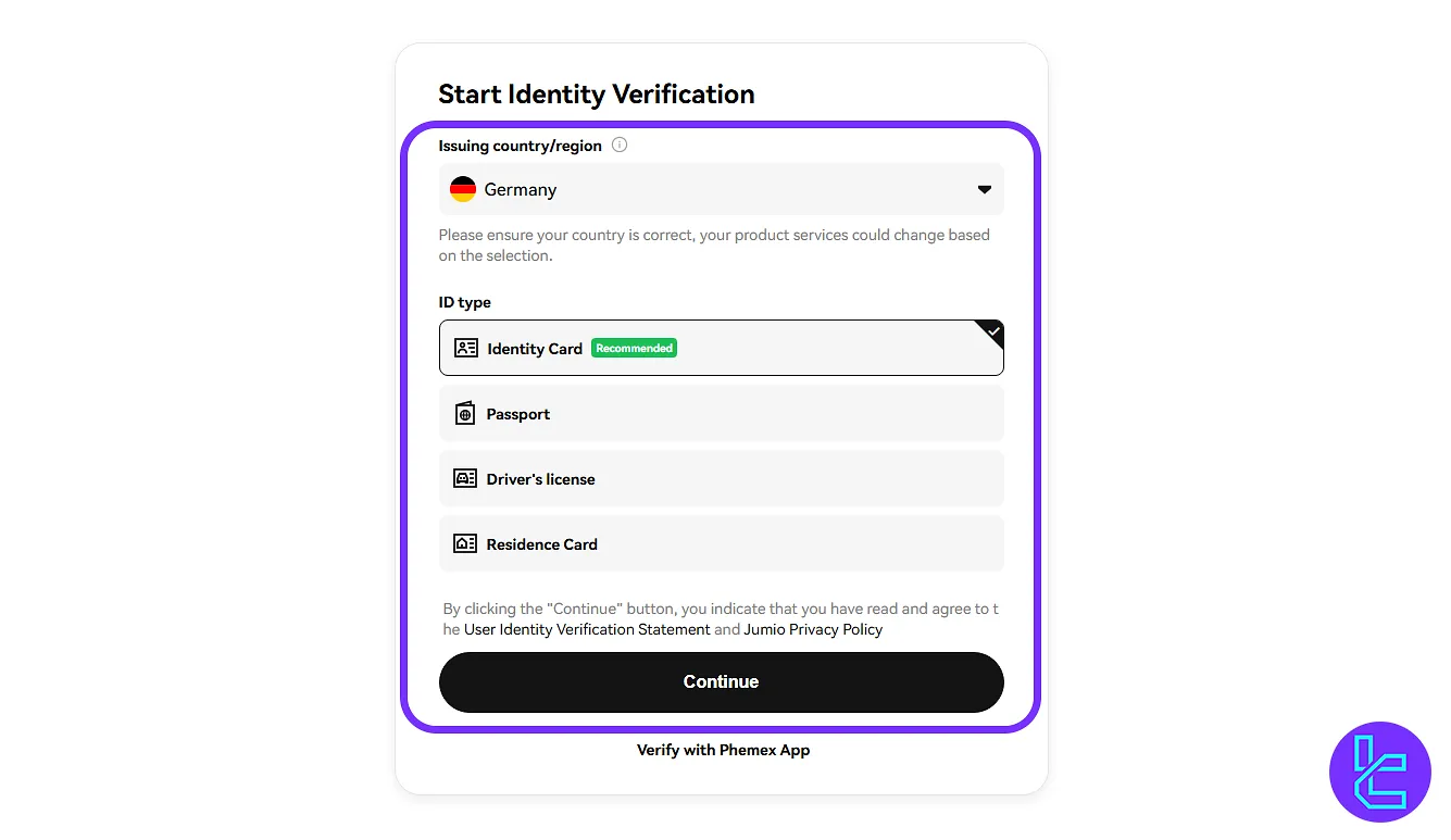 Select country for PHEMEX authentication