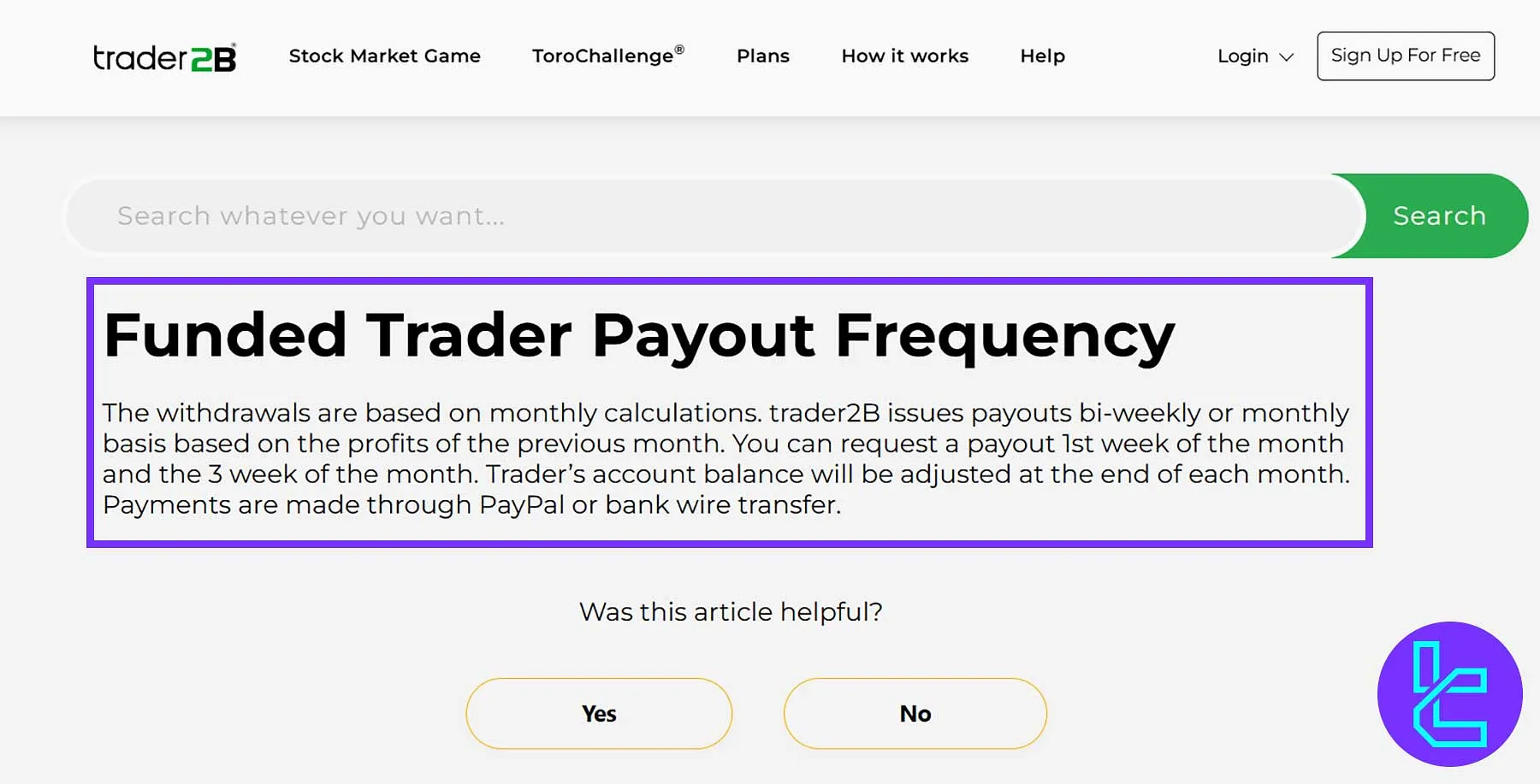 Trader2B payout policy and profit distribution chart