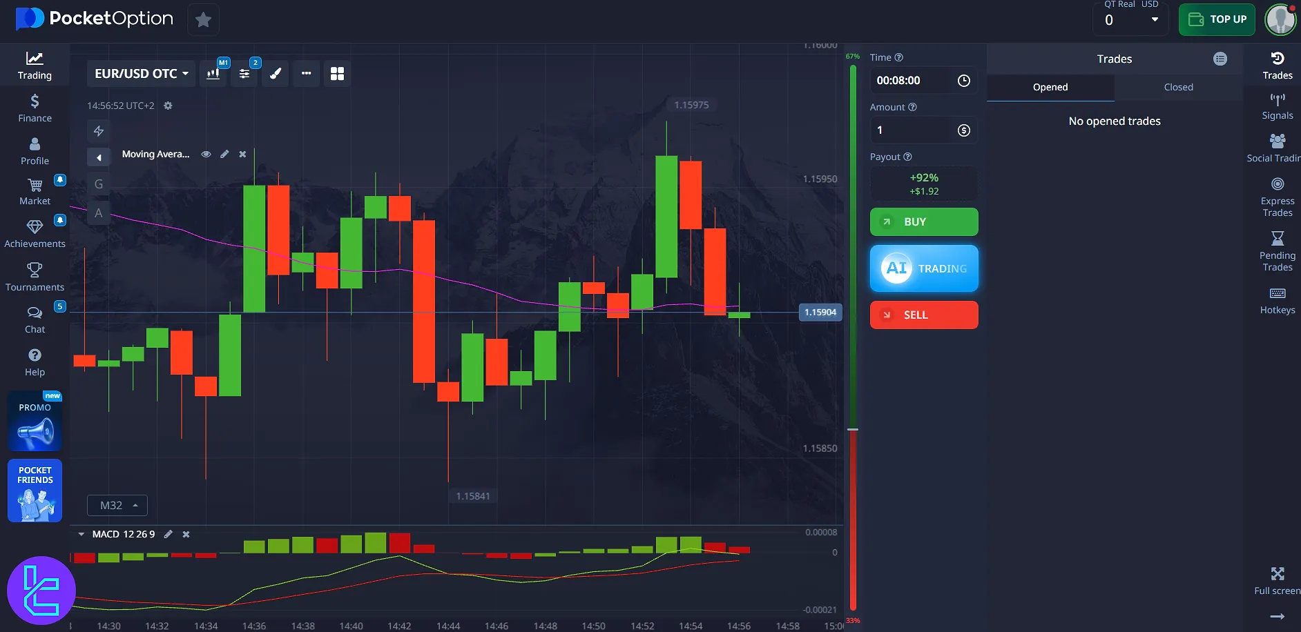 Pocket Option dashboard