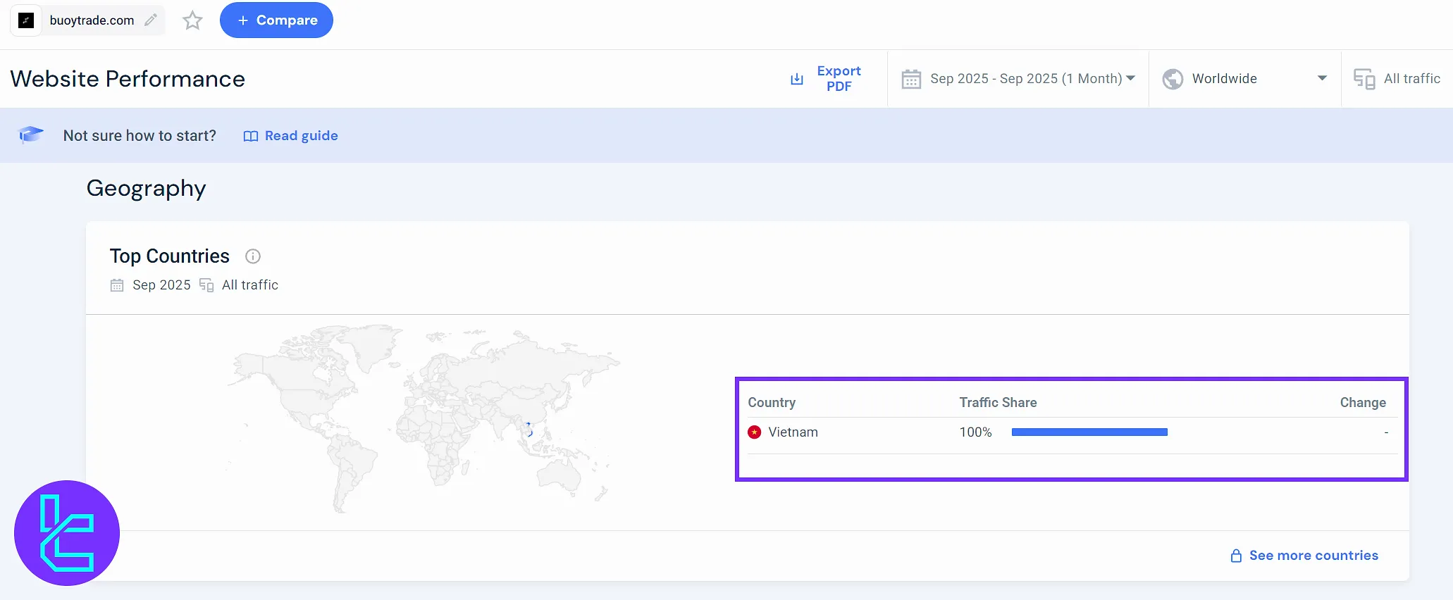 BuoyTrade user geography map showing full traffic concentration in Vietnam