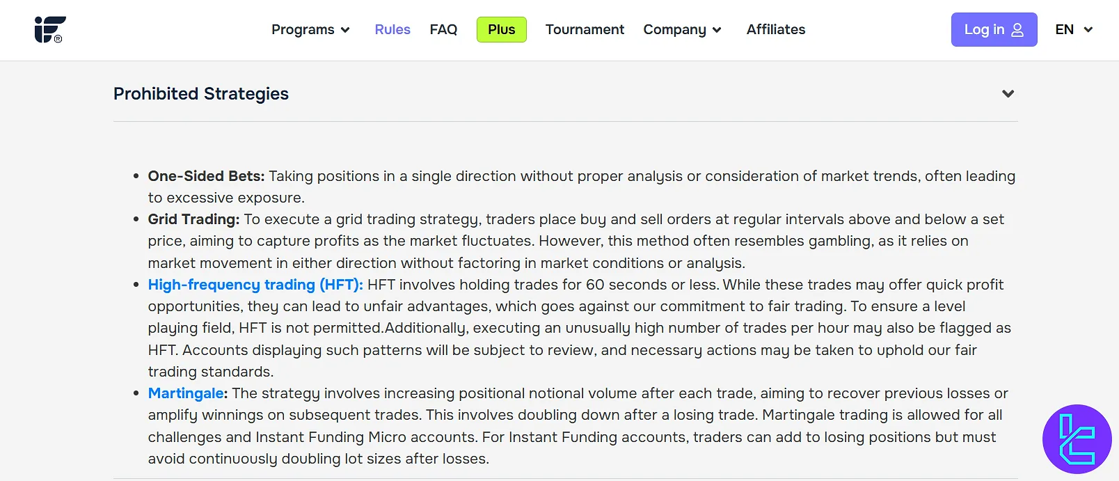 Instant Funding prohibited strategies