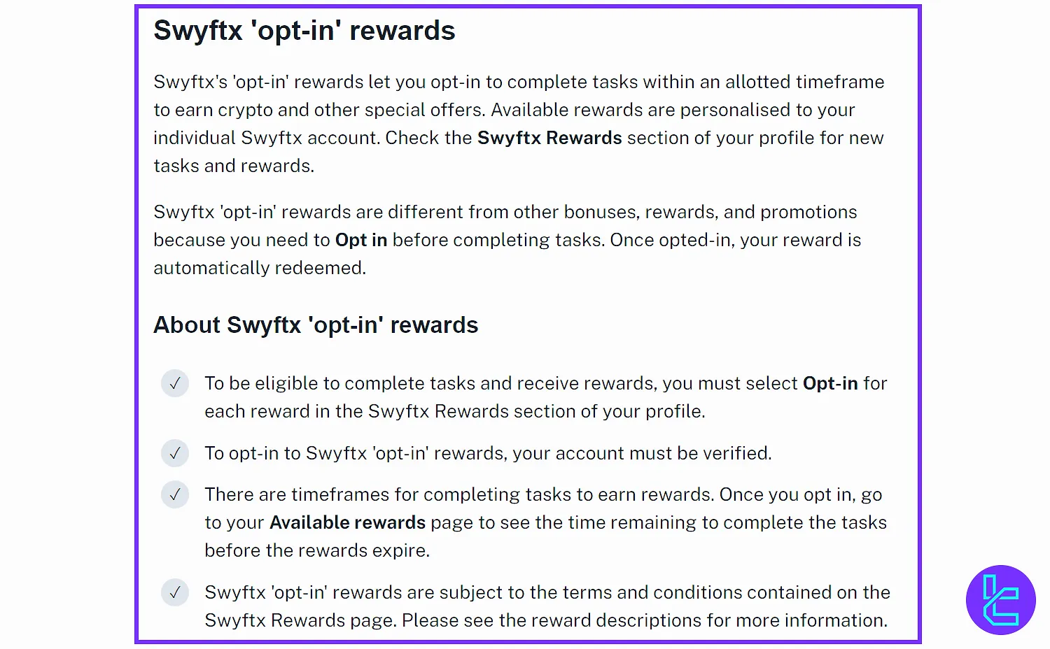 Swyftx "opt-in" rewards