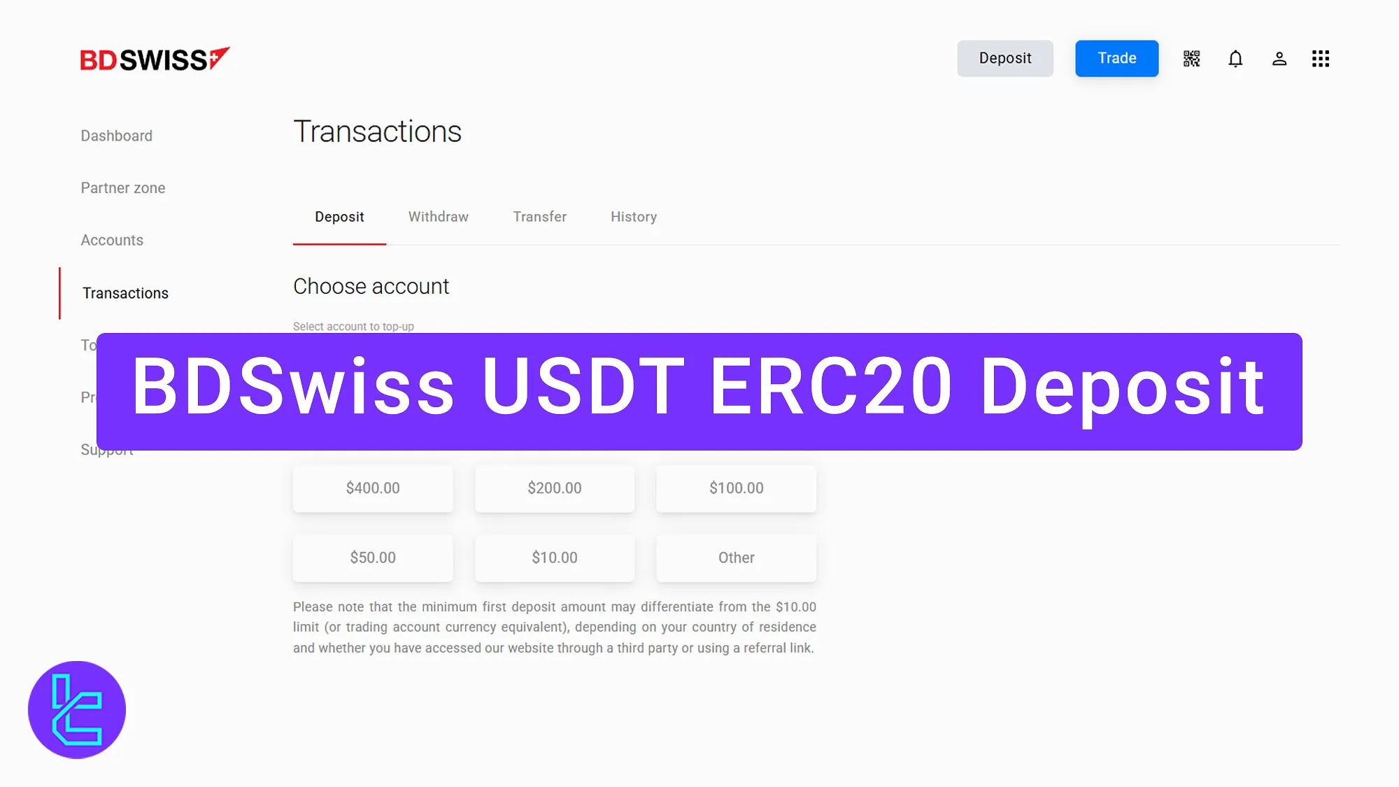 BDSwiss ERC20 Deposit 2025 [Minimum Payment $10 + $0 Commission]