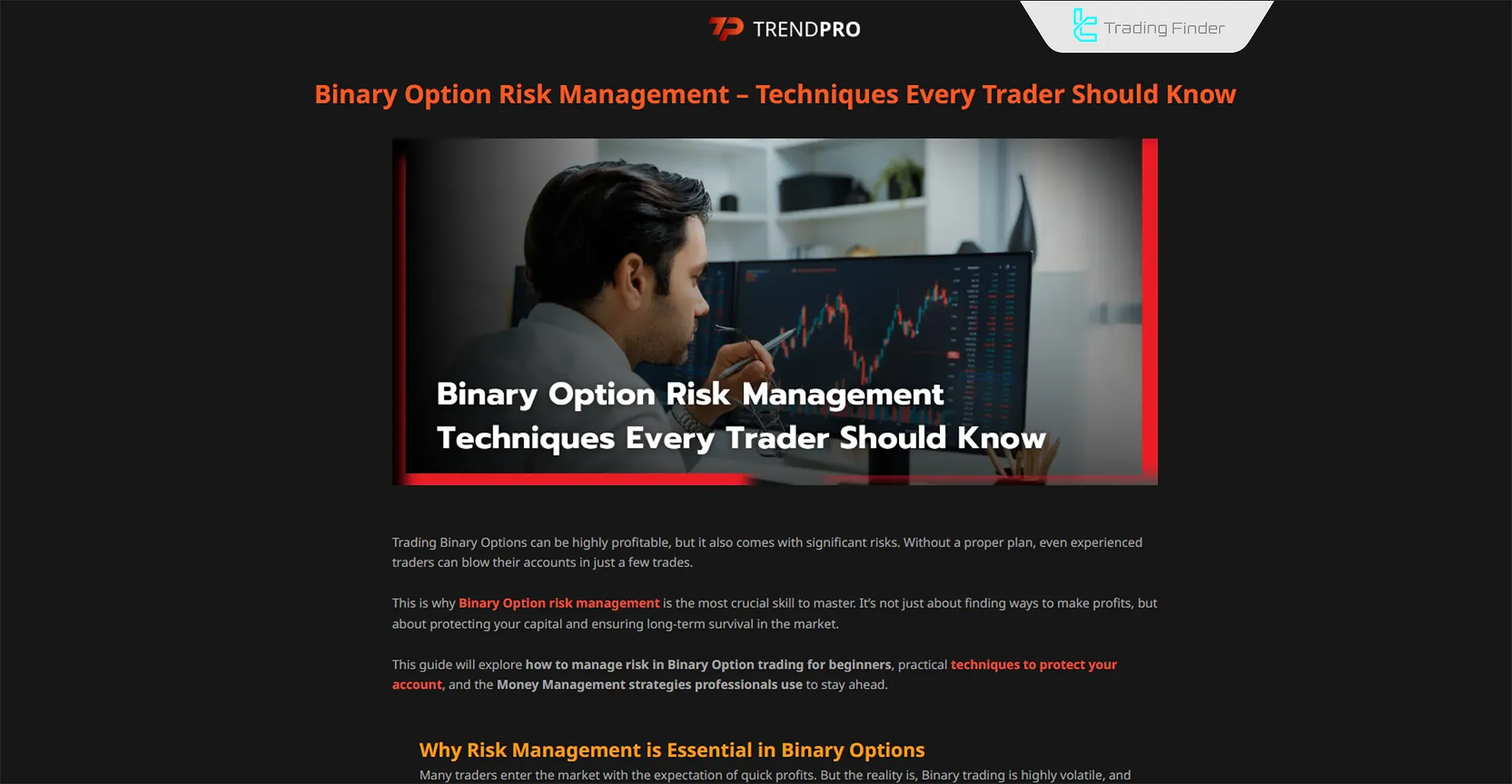 Reviewing a training article on risk management in binary options